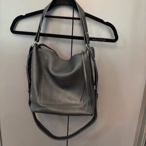 ALL SAINTS BLACK LEATHER TOTE WITH ZIPPER & STRAP